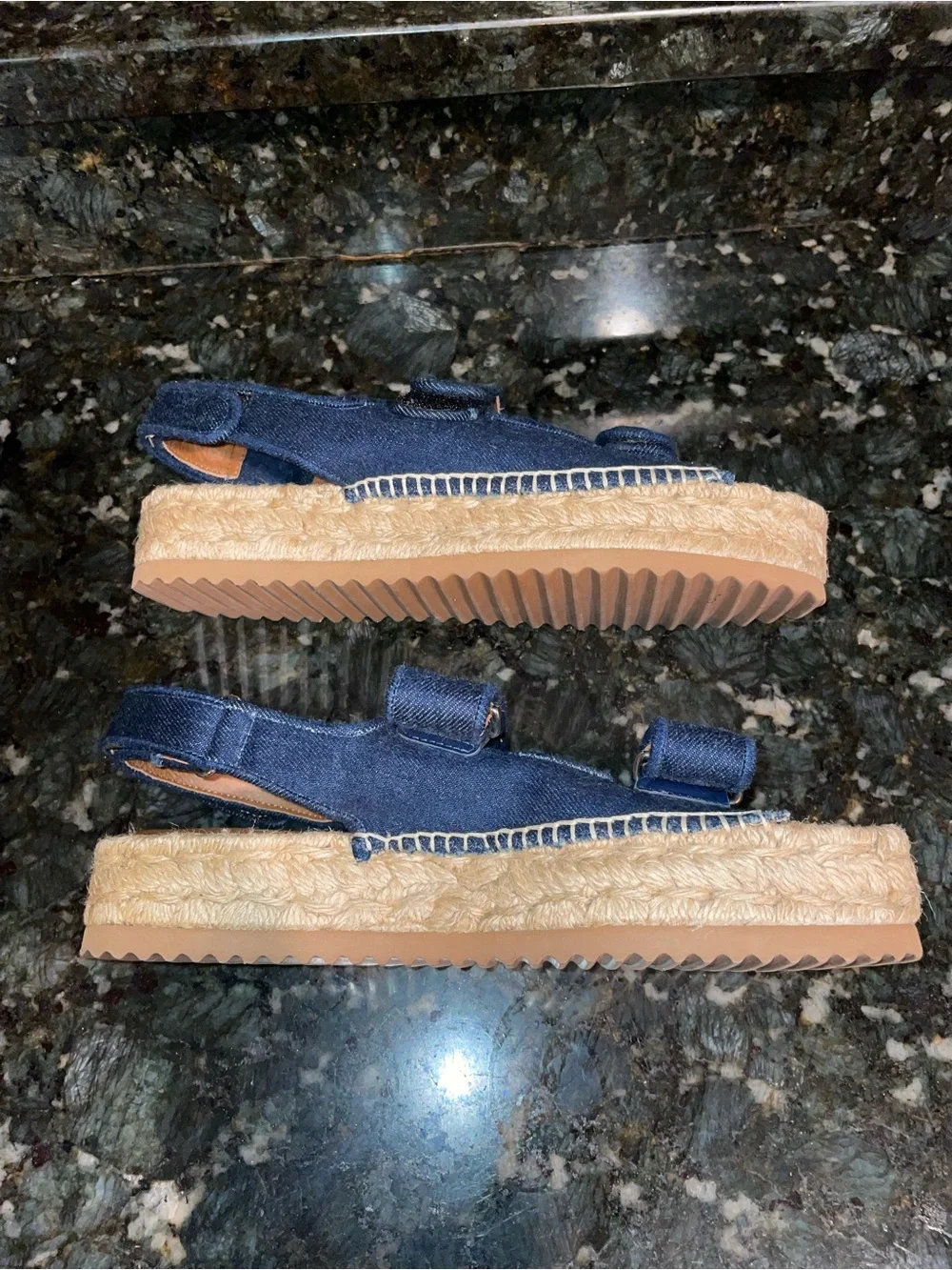 New! Reformation Trinity Sport Dark Blue Denim Espadrille Platform Sandals 💙 9